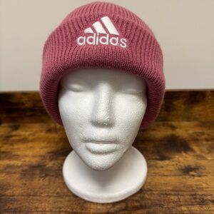 Adidas Ribbed Knit Cuffed Logo Climawarm  Beanie‎ Toboggan Women's OS Rose Pink